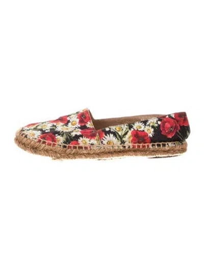 Pre-owned Dolce & Gabbana Carnation Print Espadrilles In Black