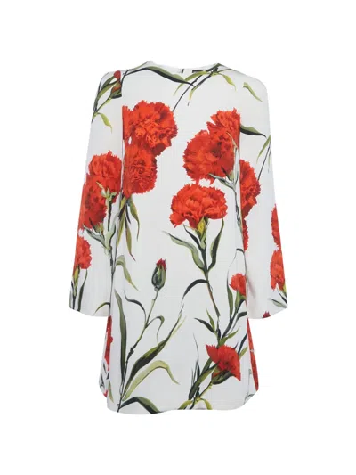 Pre-owned Dolce & Gabbana Carnation-print Mini Dress In White