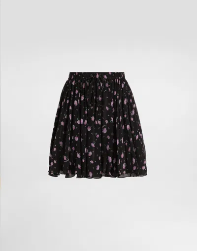 Dolce & Gabbana Carnations-print Chiffon Circle Skirt In Black