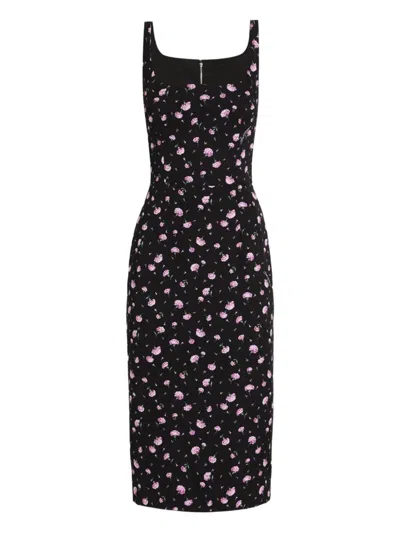 Dolce & Gabbana Carnations-print Sheath Dress Clothing In Black