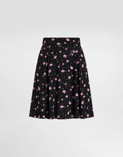 Dolce & Gabbana Carnations-print Silk Canvas Skirt In Multi
