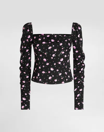 Dolce & Gabbana Carnations-print Silk Top In Multi