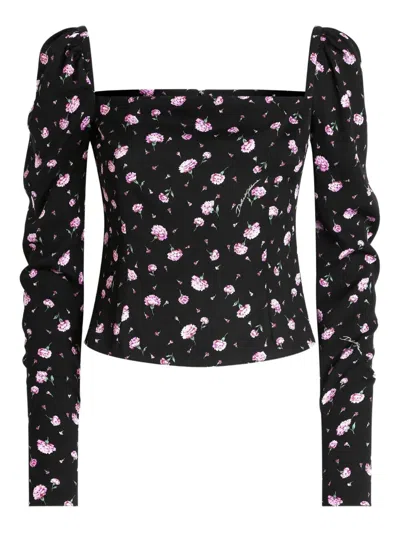 Dolce & Gabbana Carnation Print Silk Top Fitted Square Neckline In Multi