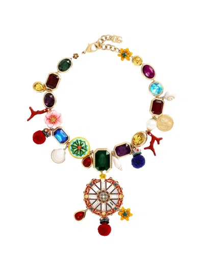 Dolce & Gabbana Multicolor Carretto Wheel Necklace In Gold
