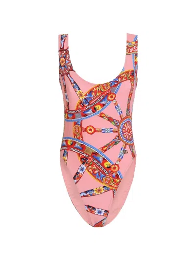 Dolce & Gabbana 카레토 프린트 원피스 수영복 In Pink