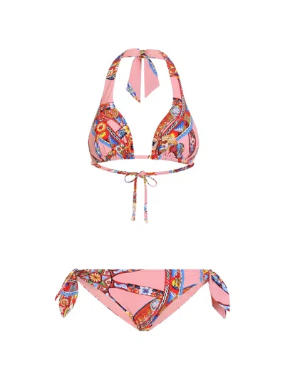 Dolce & Gabbana 카레토 프린트 트라이앵글 비키니 세트 In Pink