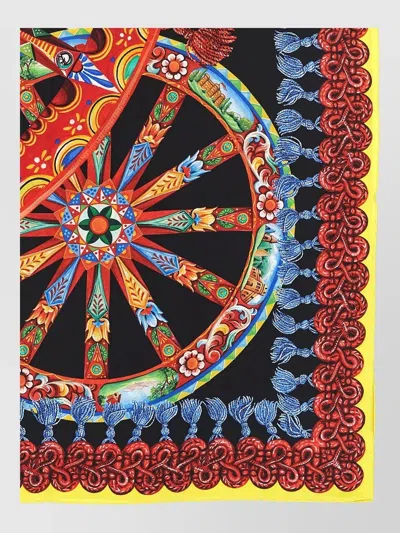 Dolce & Gabbana Carretto Border Print Square Scarf Tassels In Multi