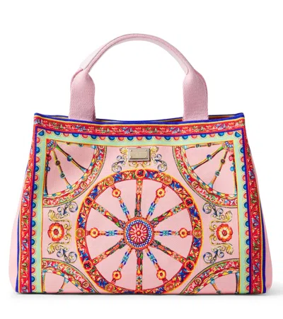 Dolce & Gabbana Carretto Canvas Tote Bag In Pink