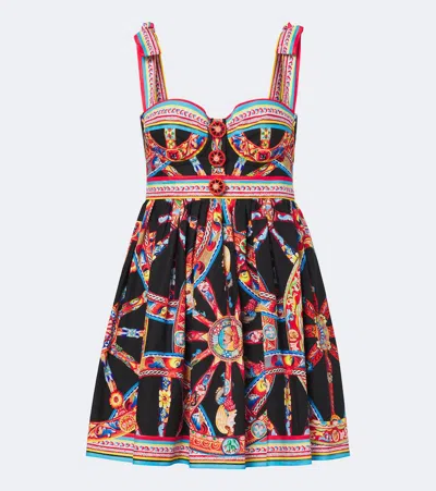 Dolce & Gabbana Carretto Print Cotton Poplin Mini Dress In Animal Print
