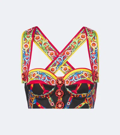 Dolce & Gabbana Carretto Cotton Poplin Crop Top In Multicoloured