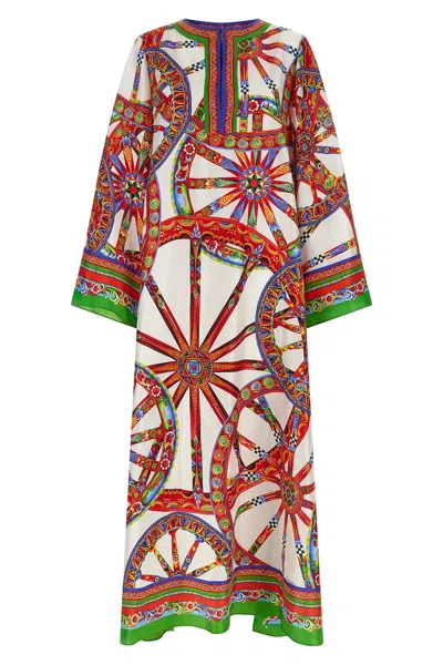 Dolce & Gabbana Carretto-print Twill Kaftan Dress In Brown
