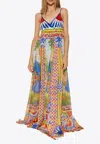Dolce & Gabbana V-neck Carretto Print Chiffon Maxi Dress In Multicolor