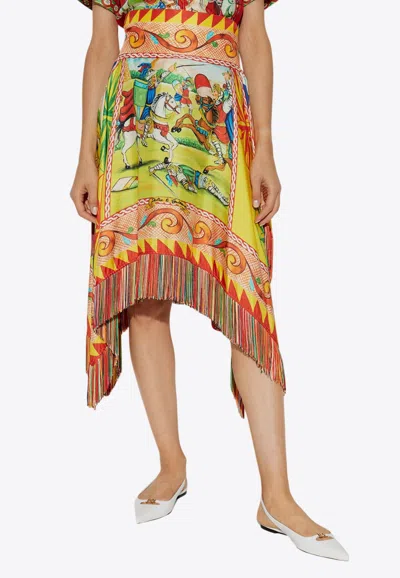 DOLCE & GABBANA CARRETTO PRINT ASYMMETRIC MIDI SKIRT