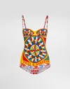 Dolce & Gabbana Balconette One-piece Swimsuit With Carretto Print In Red