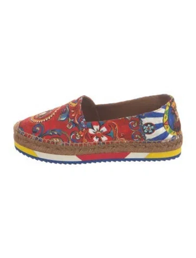 Pre-owned Dolce & Gabbana Carretto Print Canvas Espadrilles In Red