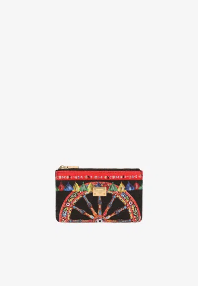 Dolce & Gabbana Carretto Print Canvas Zip Cardholder In Multicolor