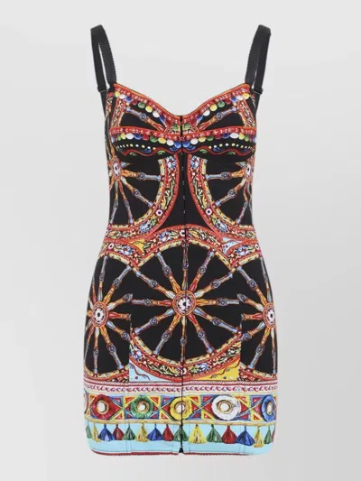 Dolce & Gabbana Carretto Print Charmeuse Mini Beach Dress In Multi