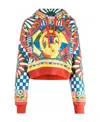 Dolce & Gabbana Cropped Jersey Hoodie With Carretto Print In Multicolor