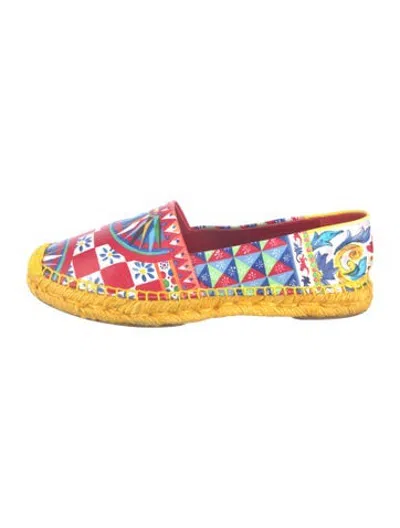 Pre-owned Dolce & Gabbana Carretto Print Leather Espadrilles In Red