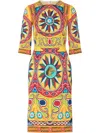 Dolce & Gabbana Printed Stretch-silk Crêpe Midi Dress In Yellow