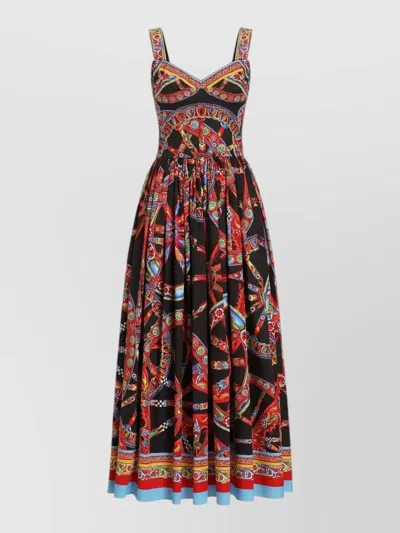 Dolce & Gabbana Carretto Print Poplin Dress Flared Skirt In Multi