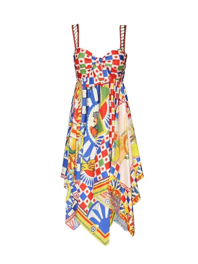 DOLCE & GABBANA CARRETTO PRINT SILK DRESS