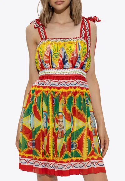 DOLCE & GABBANA CARRETTO PRINT SLEEVELESS MINI DRESS