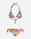 Dolce & Gabbana Carretto-print Triangle Bikini In Multicolor
