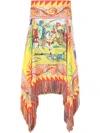 Dolce & Gabbana Short Carretto-print Twill Skirt With Fringing In Yellow
