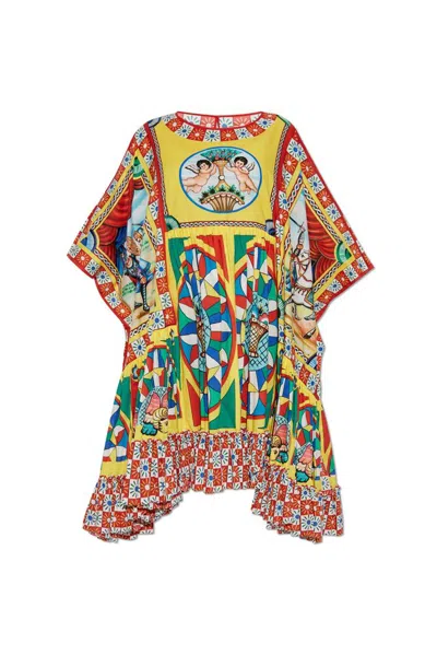 Dolce & Gabbana Carretto Printed Asymmetric Hem Kaftan In Multi