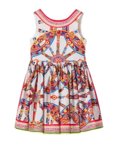 Dolce & Gabbana Kids' Carretto Printed Cotton Poplin Dress In Multi