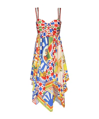 Dolce & Gabbana Dolce  Gabbana Carretto Printed Sweetheart Neck Mini Dress In Multi