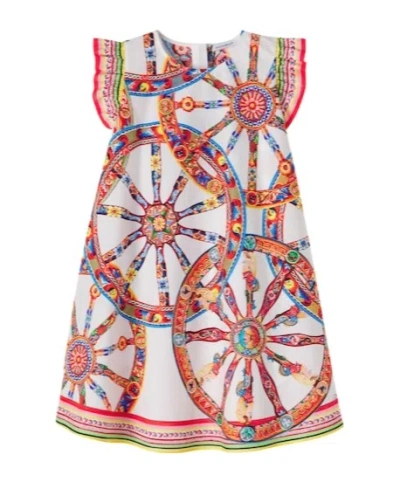 Dolce & Gabbana Kids' Carretto Ruffled Cotton Dress In Multi