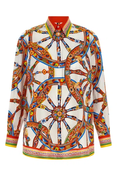 Dolce & Gabbana Carretto Print Long Sleeve Collared Shirt In Multi