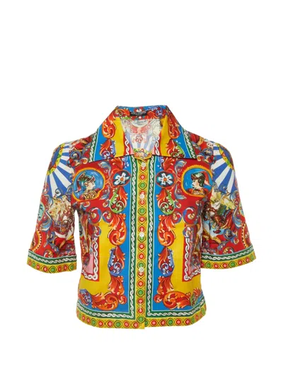 Pre-owned Dolce & Gabbana Carretto Siciliano Print Cropped Shirt In Red