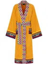 Dolce & Gabbana Carretto Siciliano Printed Trim Bathrobe In Yellow