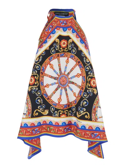 Dolce & Gabbana Carretto Silk Tank Top In Multicolor
