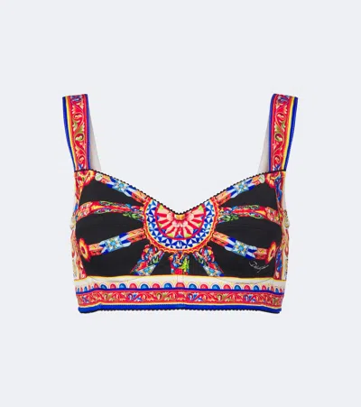 Dolce & Gabbana Carretto Silk-blend Charmeuse Crop Top In Multi