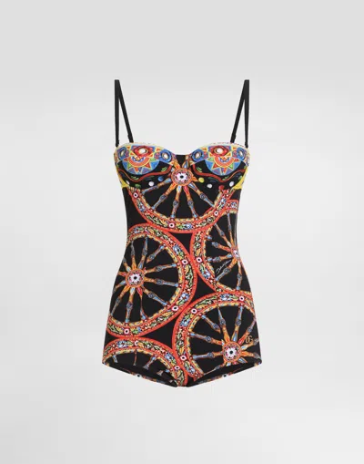 Dolce & Gabbana Carretto-print Balconette One-piece Swimsuit� In Multicolor