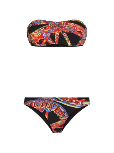 Dolce & Gabbana Carretto-print Bandeau Bikini In Multi