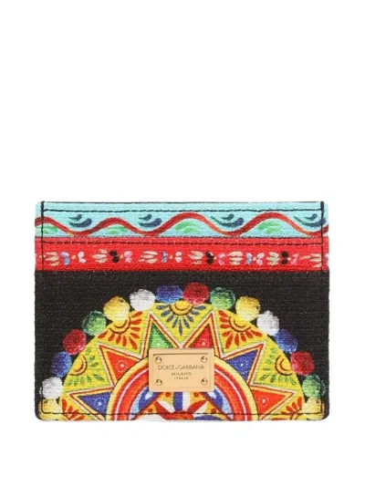 Dolce & Gabbana Carretto-print Canvas Card Holder In Multi