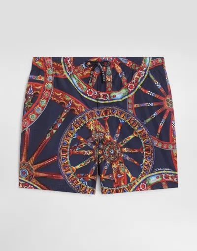 Dolce & Gabbana Kids' Carretto-print Canvas Swim Boxer Shorts In Multi