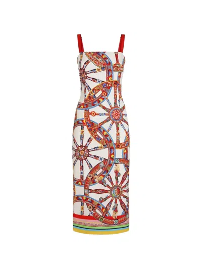 Dolce & Gabbana Carretto-print Charmeuse Dress In Multi