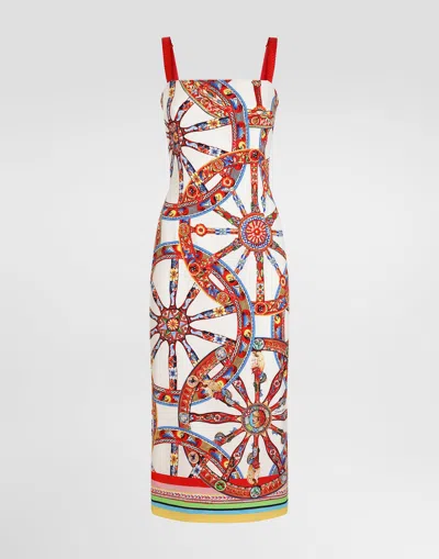 Dolce & Gabbana Carretto-print Charmeuse Dress In Multi