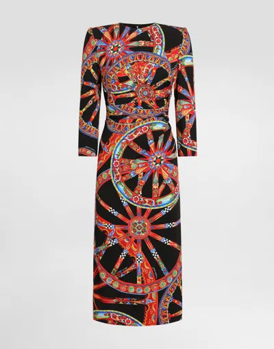Dolce & Gabbana Carretto-print Charmeuse Dress In Multi