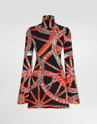 Dolce & Gabbana Carretto-print Charmeuse Dress� In Multicolor