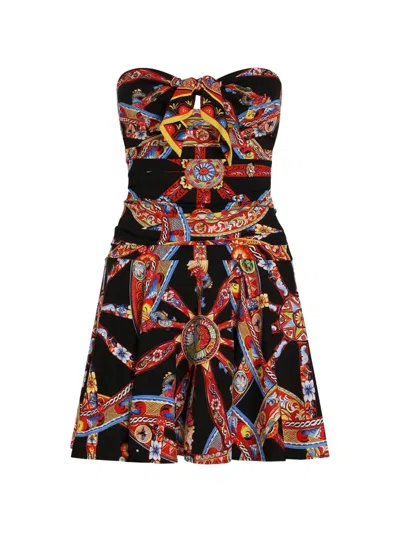 Dolce & Gabbana Carretto-print Charmeuse Mini Dress In Multi