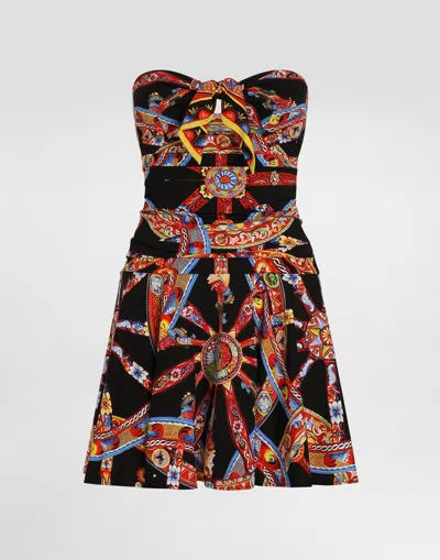 Dolce & Gabbana Carretto-print Charmeuse Mini Dress In Multi
