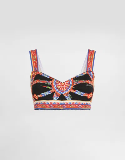 Dolce & Gabbana Carretto-print Charmeuse Top In Multi