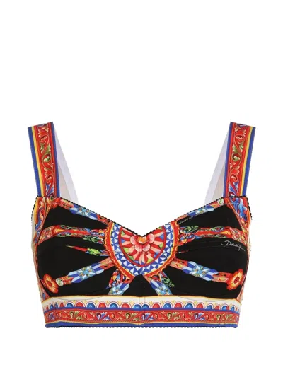 Dolce & Gabbana Carretto-print Charmeuse Top In Multi